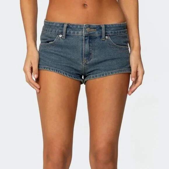 Edikted Micro Low Rise Denim Shorts - Picture 2 of 4